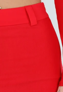 Rode Mesh Skort met Stretch en Riemlussen