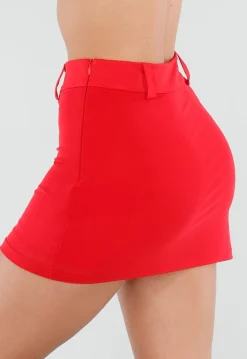 Rode Mesh Skort met Stretch en Riemlussen