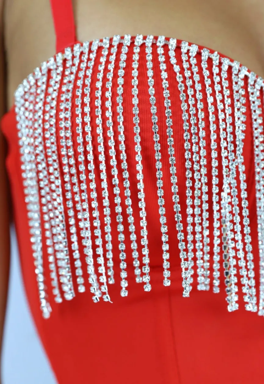 Rode Push Up Strass Bustier