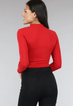 Rode Rib Bodysuit met Uitsnede