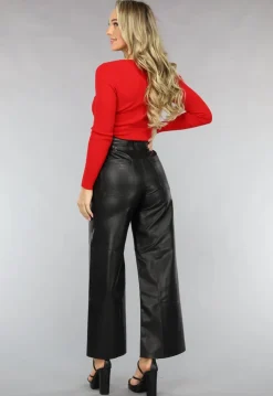 Rode Ribstof Top met Korset Look en Sweetheart Halslijn