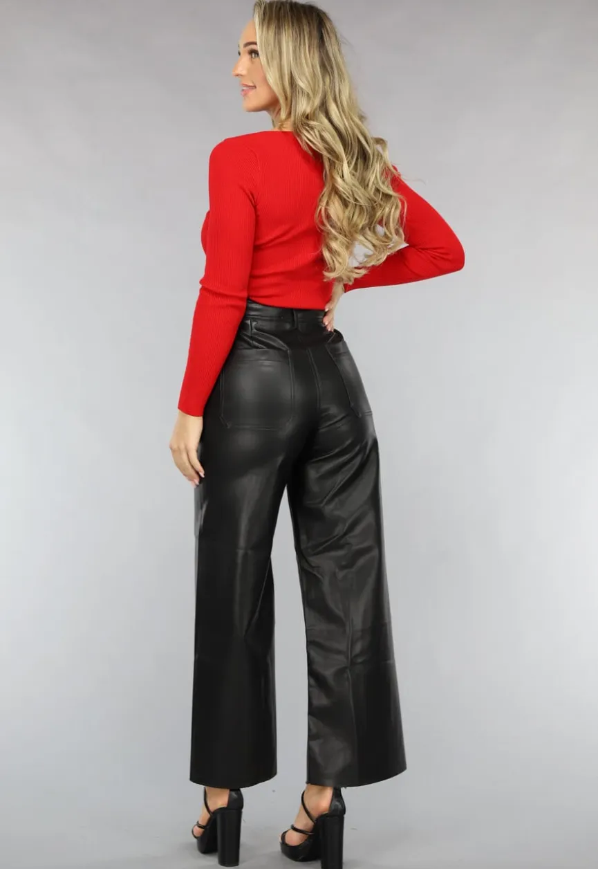 Rode Ribstof Top met Korset Look en Sweetheart Halslijn