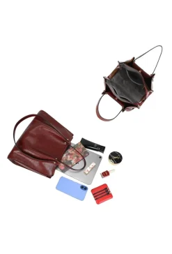 Rode Shopper met Dubbele Hengsels en Plooivorming