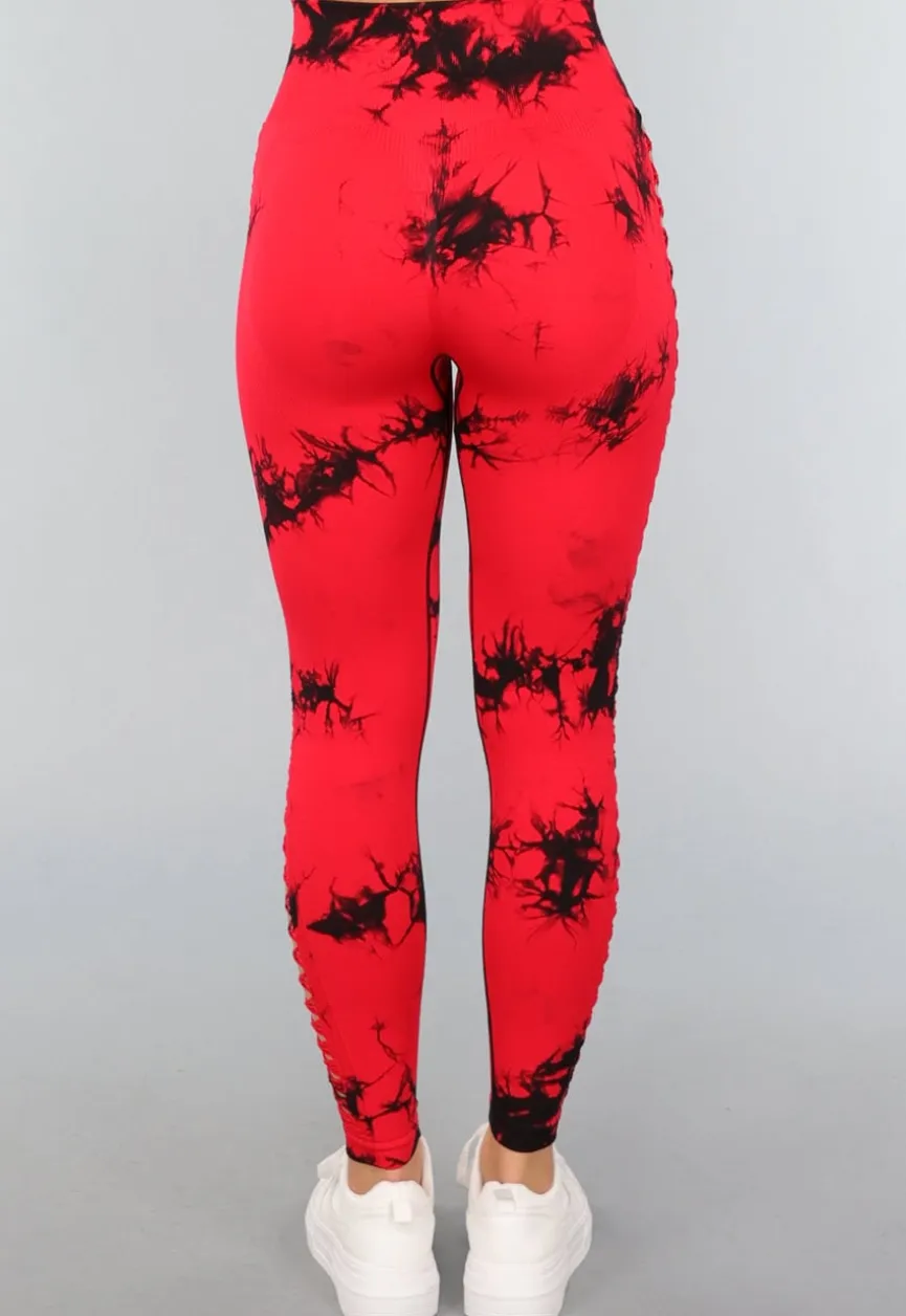 Rode Sportlegging met Cut Out en Vlek Print
