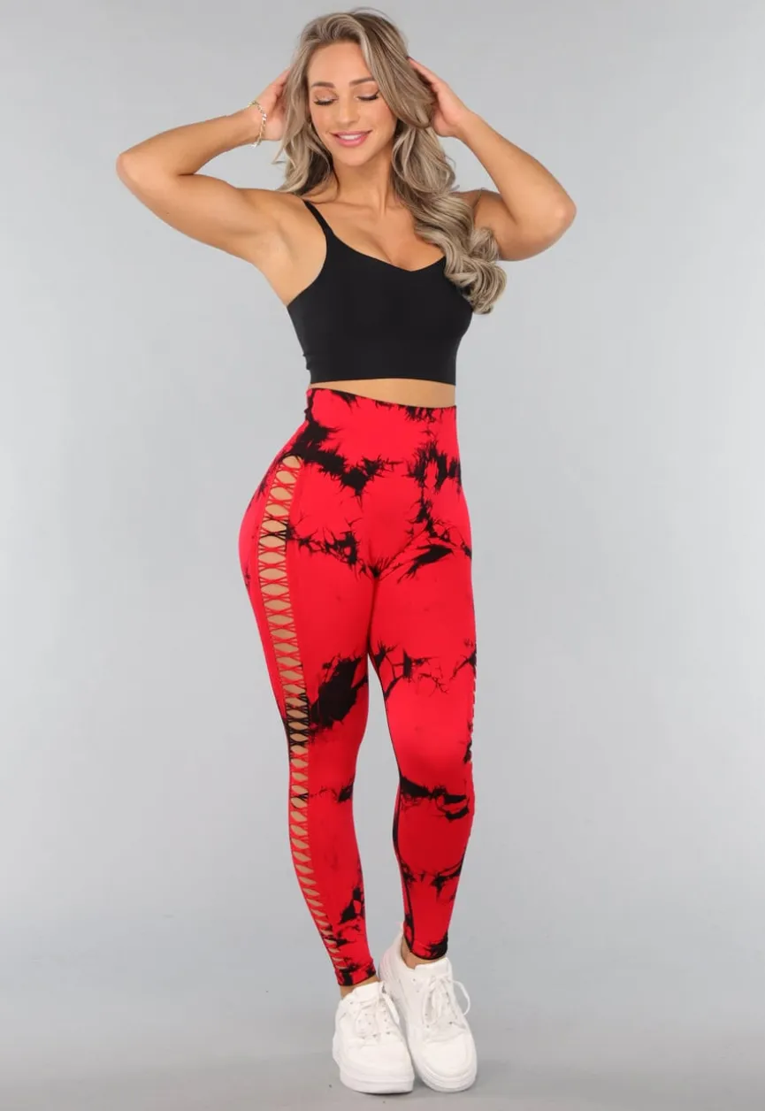 Rode Sportlegging met Cut Out en Vlek Print