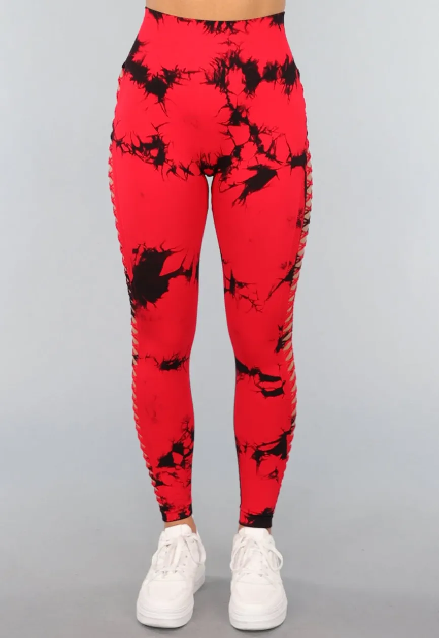 Rode Sportlegging met Cut Out en Vlek Print