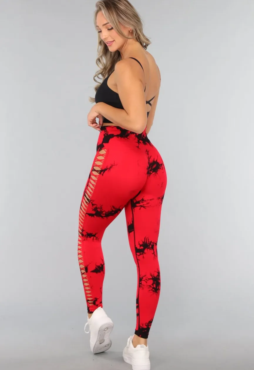 Rode Sportlegging met Cut Out en Vlek Print