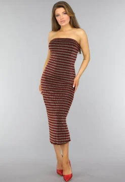 Rode Strapless Glitter Bodycon Jurk