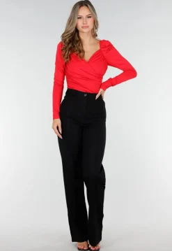 Rode Stretch Top met Overslag en Plooien
