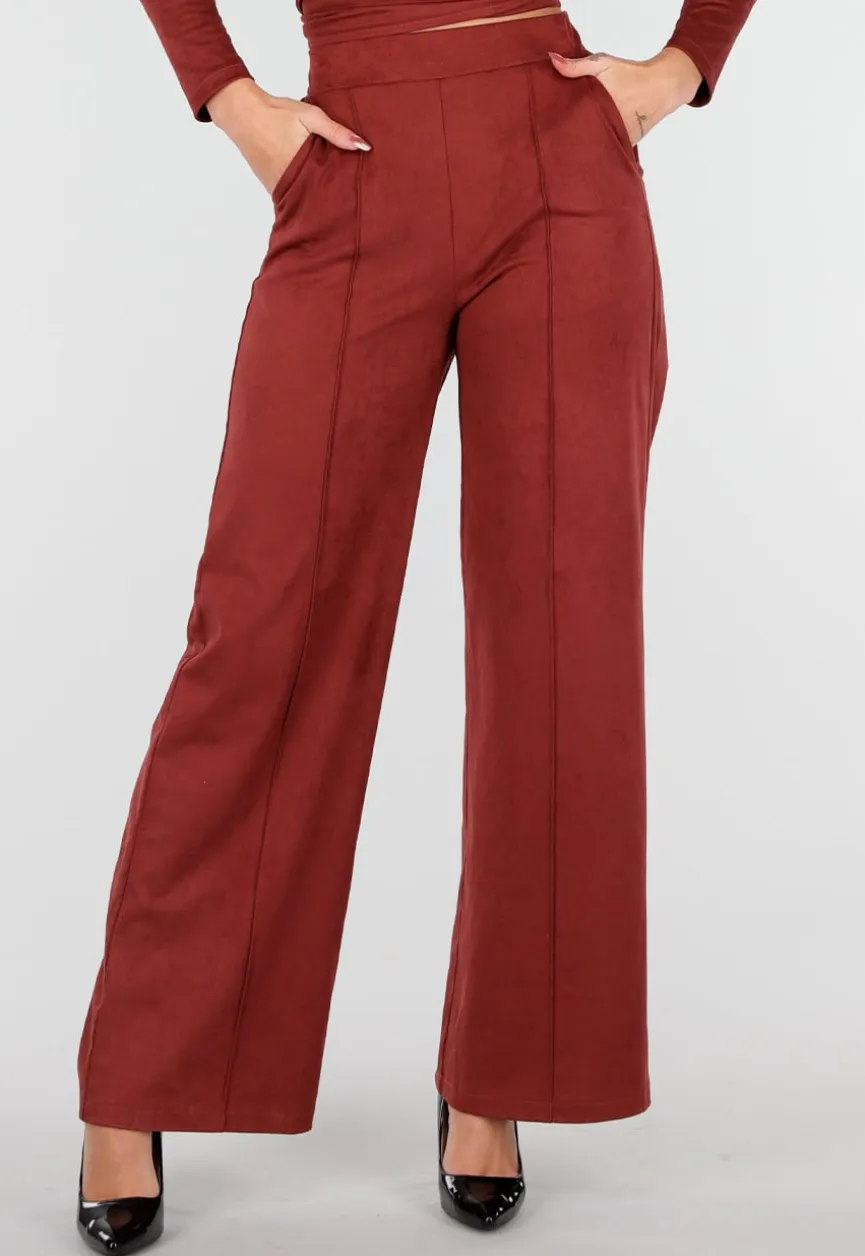 Rode Suede Pantalon met Stretch Taille