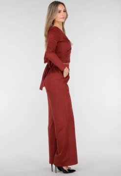 Rode Suede Pantalon met Stretch Taille