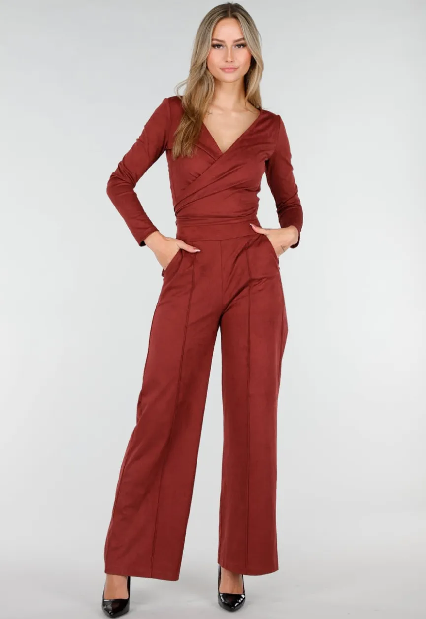 Rode Suede Pantalon met Stretch Taille
