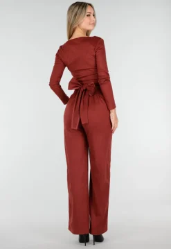Rode Suede Pantalon met Stretch Taille