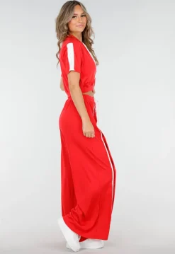 Rode Two-Piece Set met Vestje en Wijde Pijpen