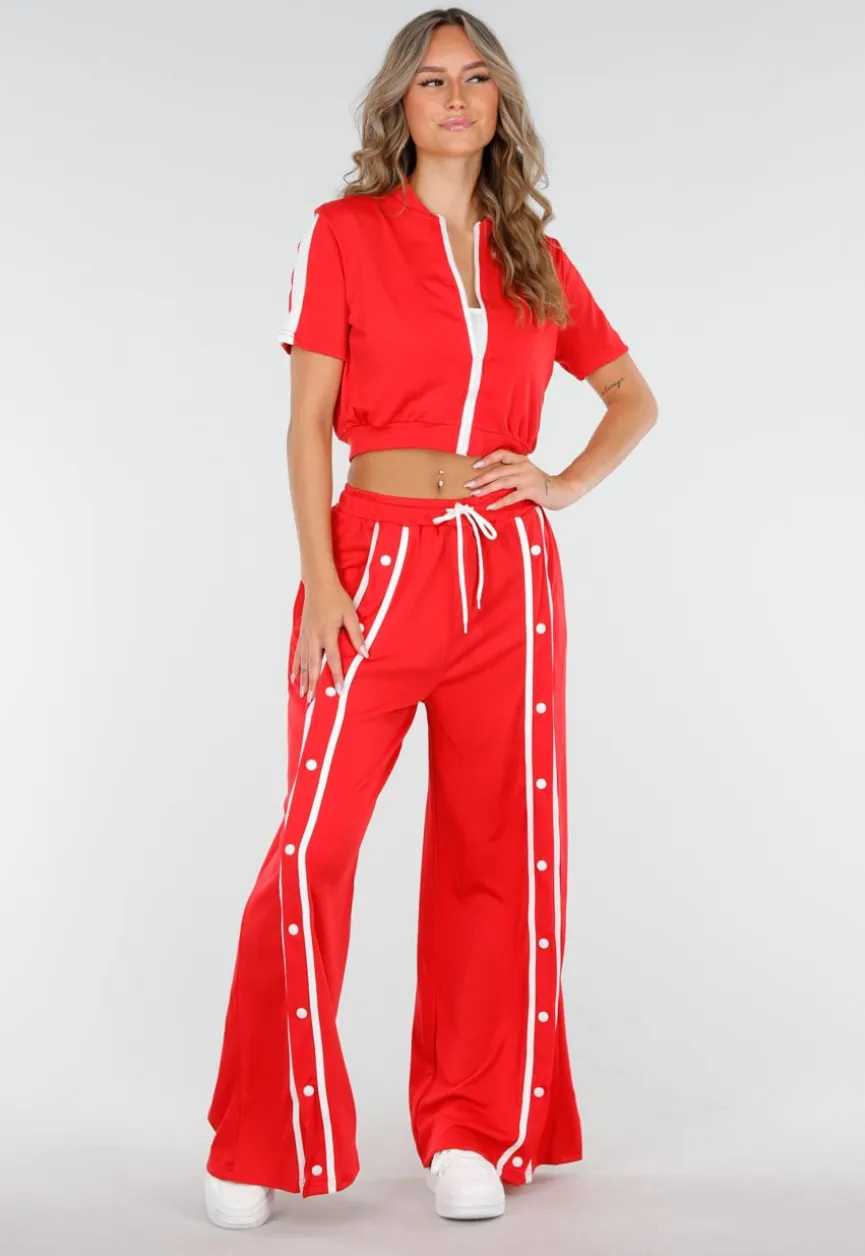 Rode Two-Piece Set met Vestje en Wijde Pijpen