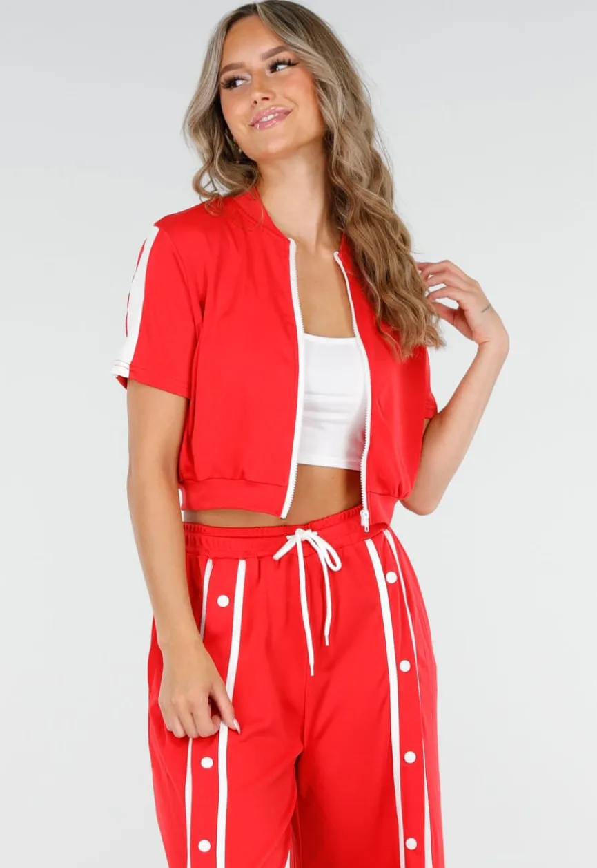 Rode Two-Piece Set met Vestje en Wijde Pijpen