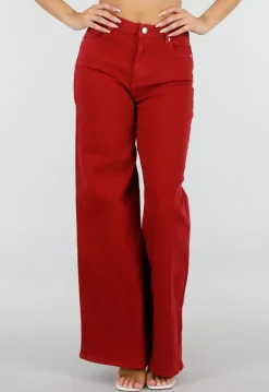 Rode Wide Leg Jeans met Hoge Taille en Lichte Stretch