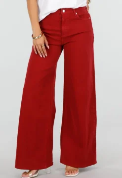 Rode Wide Leg Jeans met Hoge Taille en Lichte Stretch