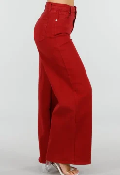 Rode Wide Leg Jeans met Hoge Taille en Lichte Stretch