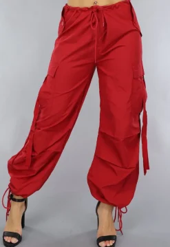 Rode Wijde Parachute Broek met Zakken