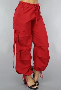 Rode Wijde Parachute Broek met Zakken