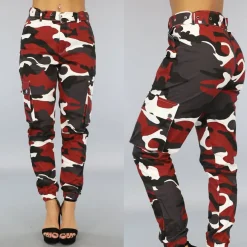 Roestbruine Cargo Broek met Camouflage Print
