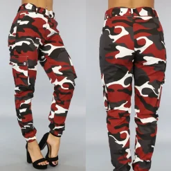Roestbruine Cargo Broek met Camouflage Print