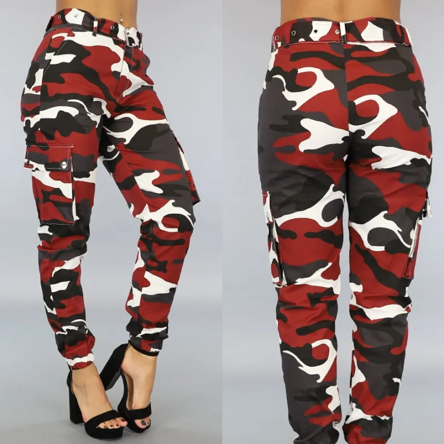 Roestbruine Cargo Broek met Camouflage Print
