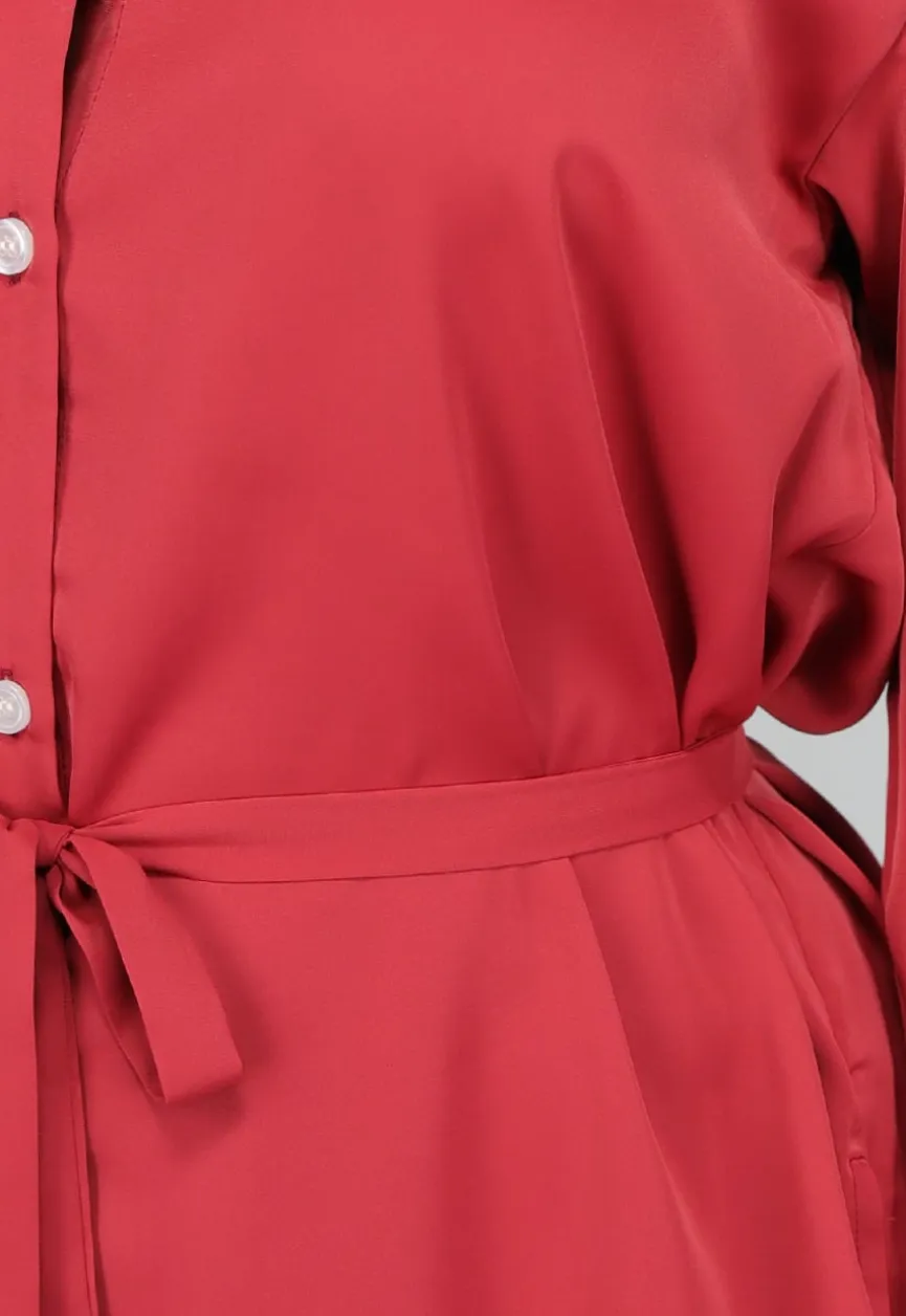 Roestbruine Lange Blouse met Broekje en Tailleband