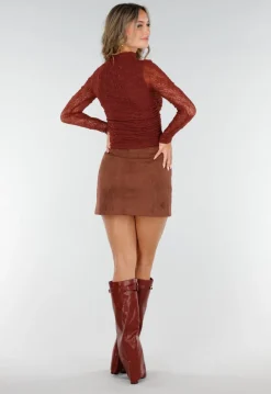 Roestbruine Suèdelook Rok in Mini Lengte met Effen Design