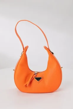 Ronde Oranje Lederlook Tas