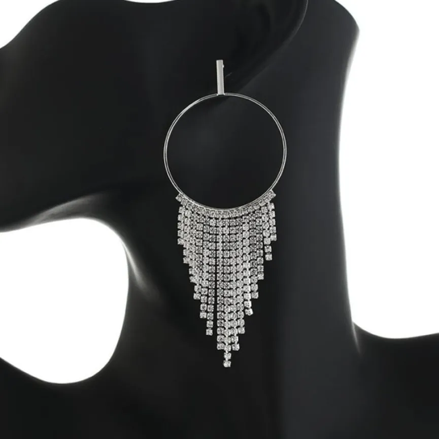 Ronde Zilveren Oorbellen met Strass Waterval
