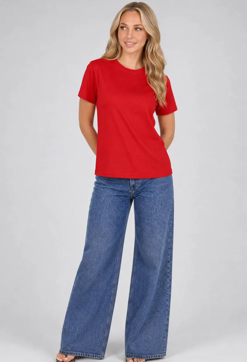 Rood Basic T-Shirt met Lichte Stretch