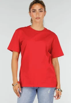 Rood Basic T-Shirt met Ronde Hals en Korte Mouwen