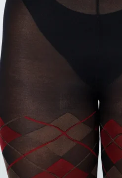 Rood Bruine 50 Den Panty met Argyle Print