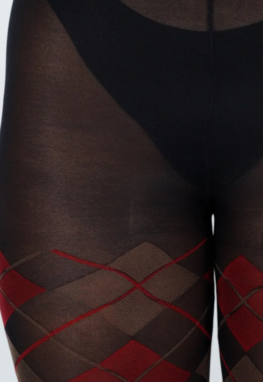 Rood Bruine 50 Den Panty met Argyle Print
