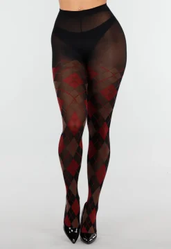 Rood Bruine 50 Den Panty met Argyle Print