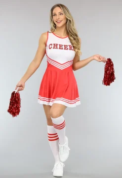 Rood Cheerleader Kostuum met Hoge Sokken