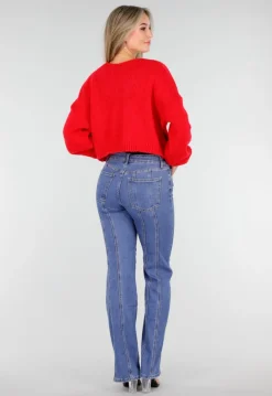 Rood Gebreid Vest met Strik aan de Voorzijde