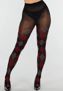 Rood Grijze Panty met Argyle Print