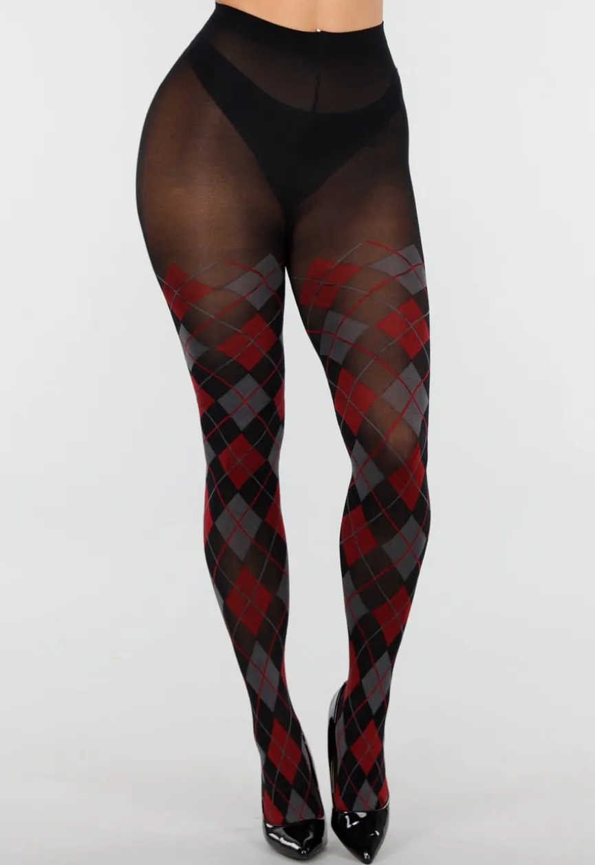 Rood Grijze Panty met Argyle Print