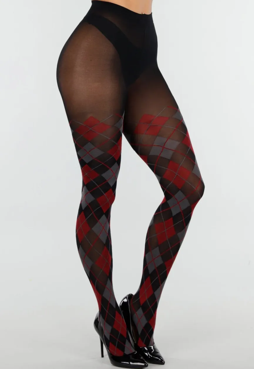 Rood Grijze Panty met Argyle Print