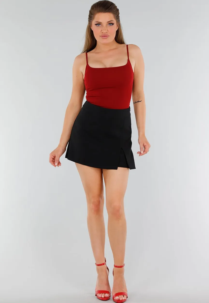 Rood Hemdtopje met Stretch, Cups en Vierkante Hals