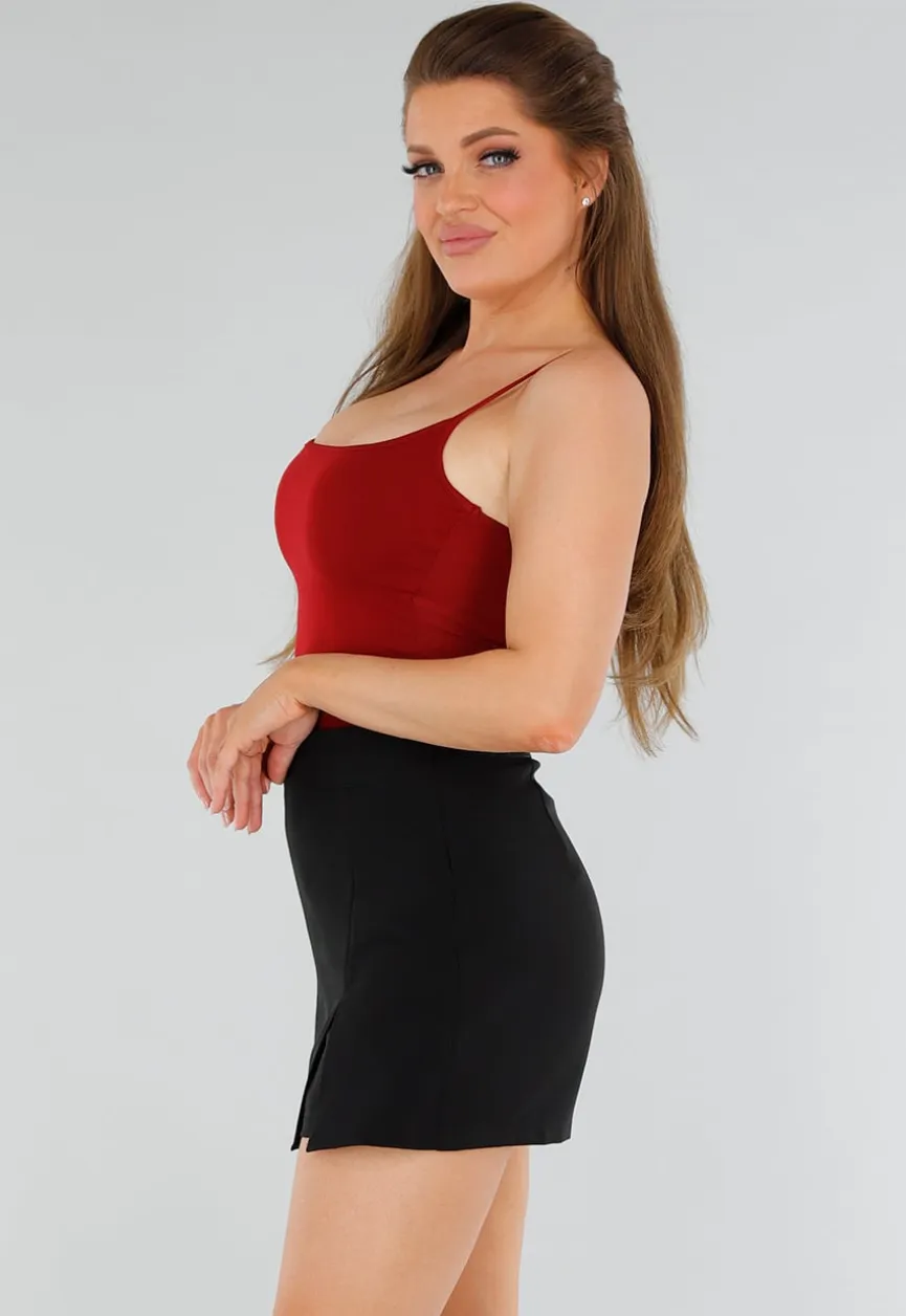 Rood Hemdtopje met Stretch, Cups en Vierkante Hals