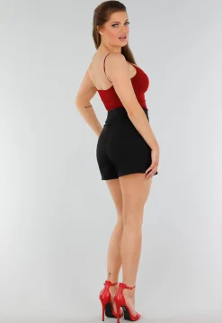 Rood Hemdtopje met Stretch, Cups en Vierkante Hals