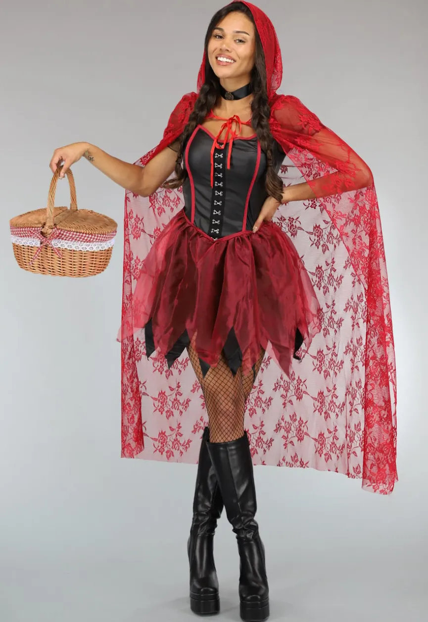 Roodkapje Kostuum met Kanten Cape