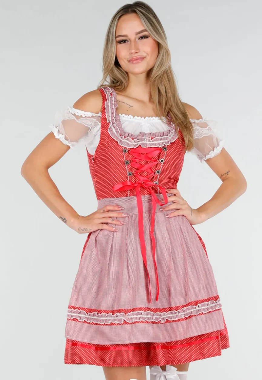 Rood Oktoberfest Dirndl Jurkje met Stippen
