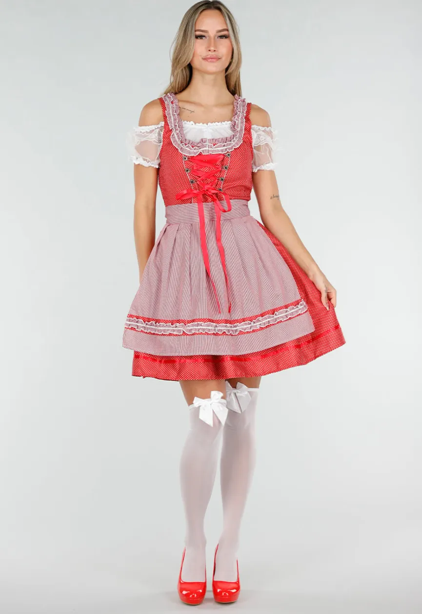 Rood Oktoberfest Dirndl Jurkje met Stippen