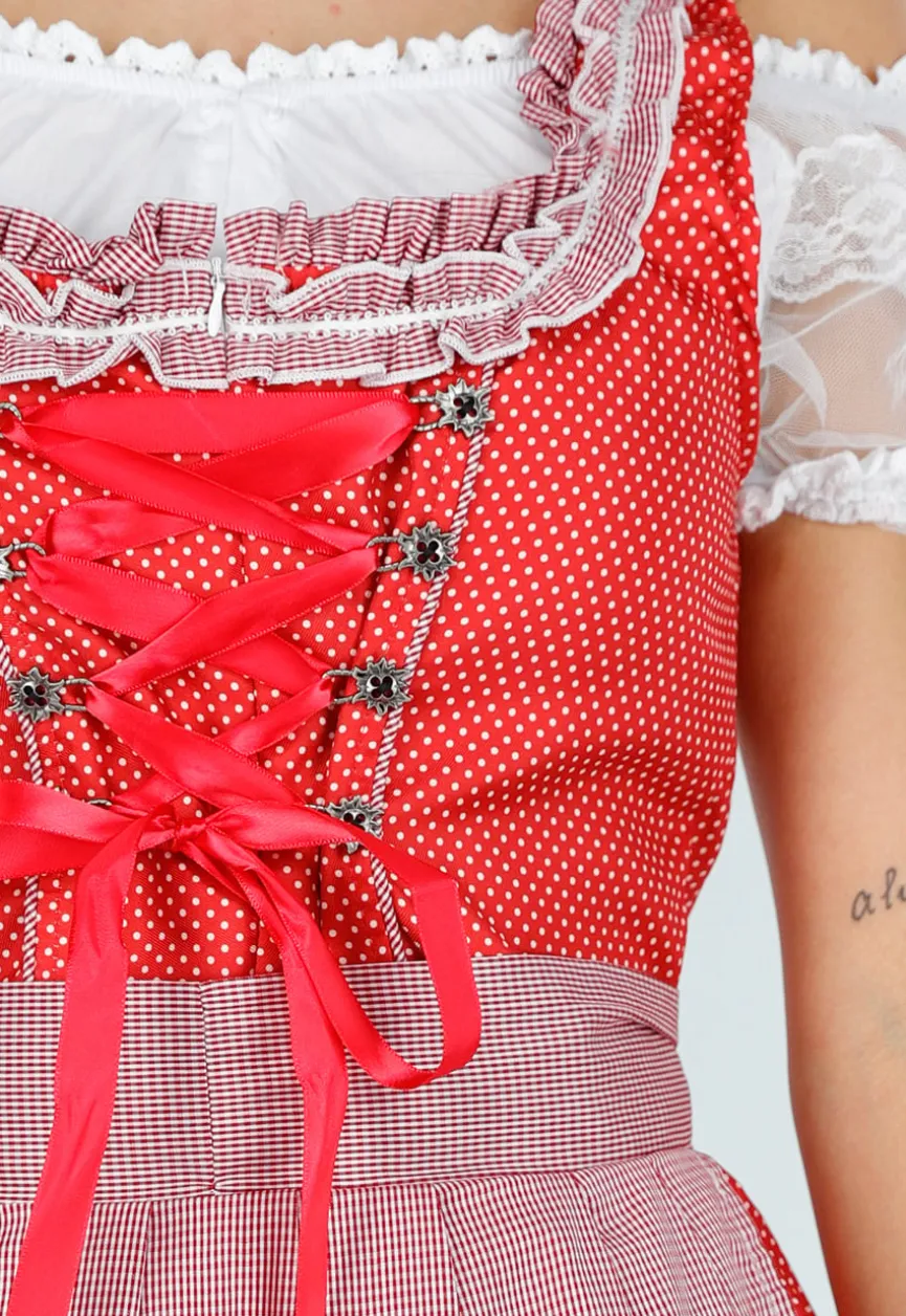 Rood Oktoberfest Dirndl Jurkje met Stippen