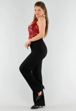 Rood Pailletten Halter Top met Open Rug